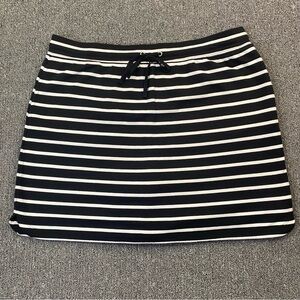 Karen Scott Sport Black White Striped Mini Skort Pockets Nautical Athleisure L